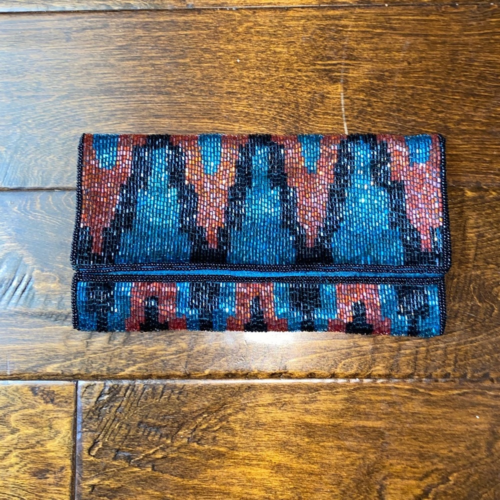 Forever 21 Blue Red Black Beaded Clutch- Brand New